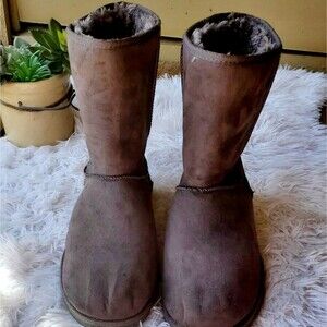 Makalu Womens Faux Fur Lined Slip On Grey/Gray Tall Boots